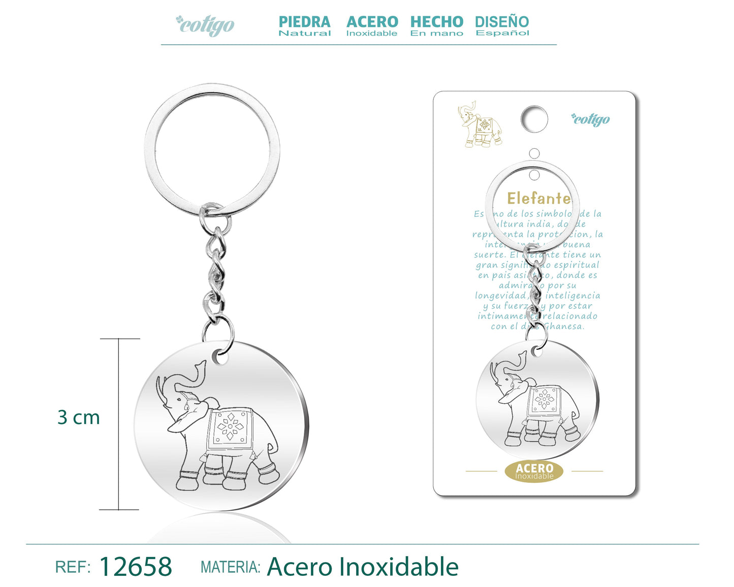 Llavero Acero de Simbolo Suerte Elefante