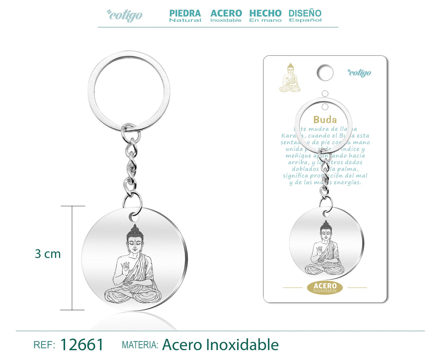 Llavero Acero de Simbolo Suerte Buda