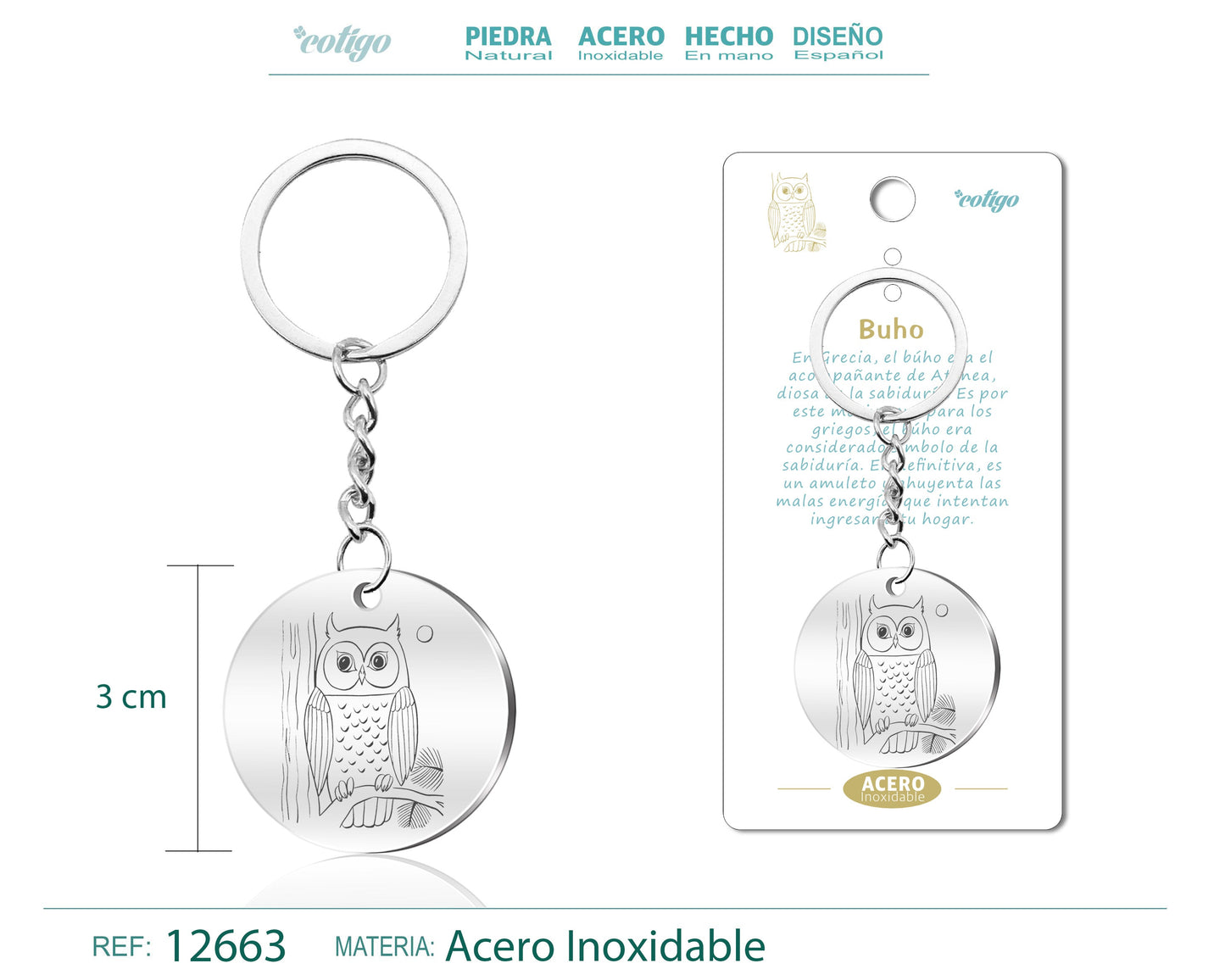 Llavero Acero de Simbolo Suerte Buho