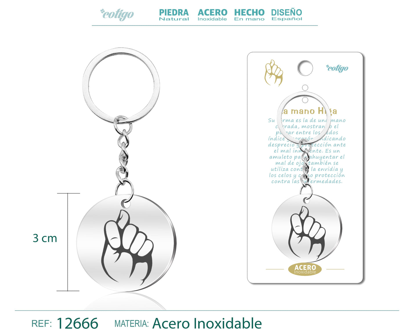 Llavero Acero de Simbolo Suerte Mano Higa