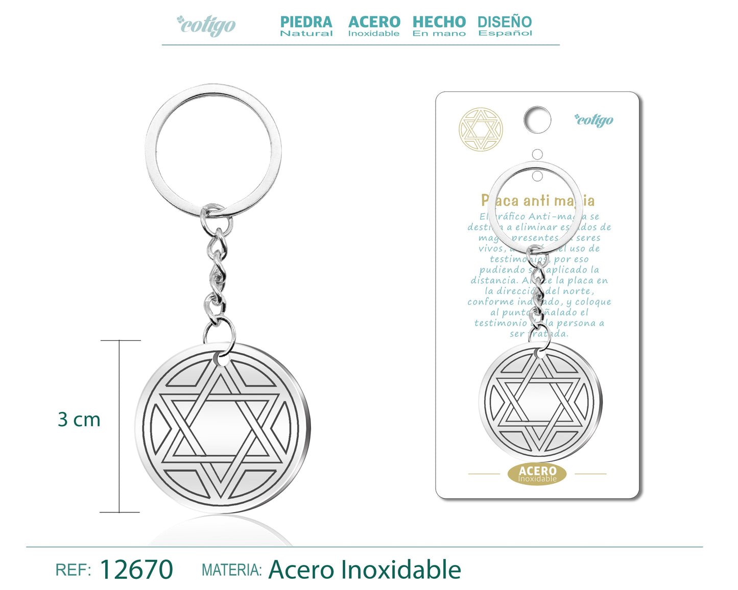 Llavero Acero de Simbolo Suerte Placa anti magia