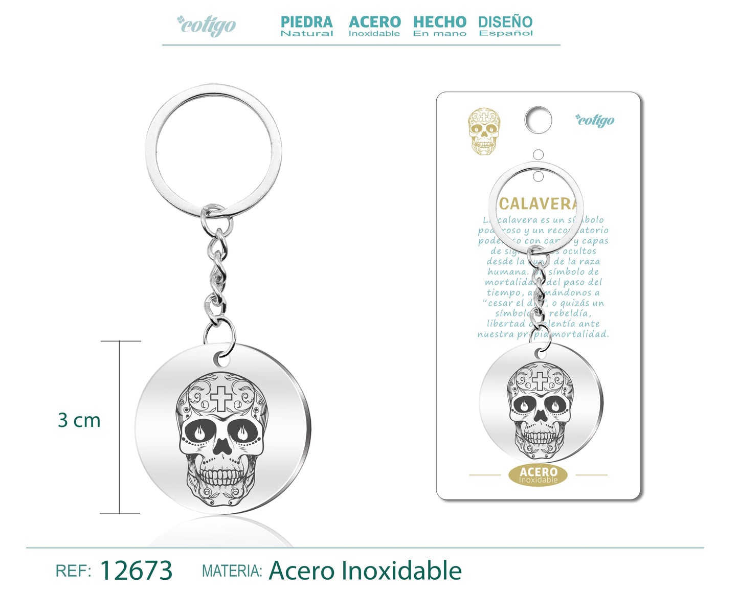 Llavero Acero de Simbolo Suerte Calavera