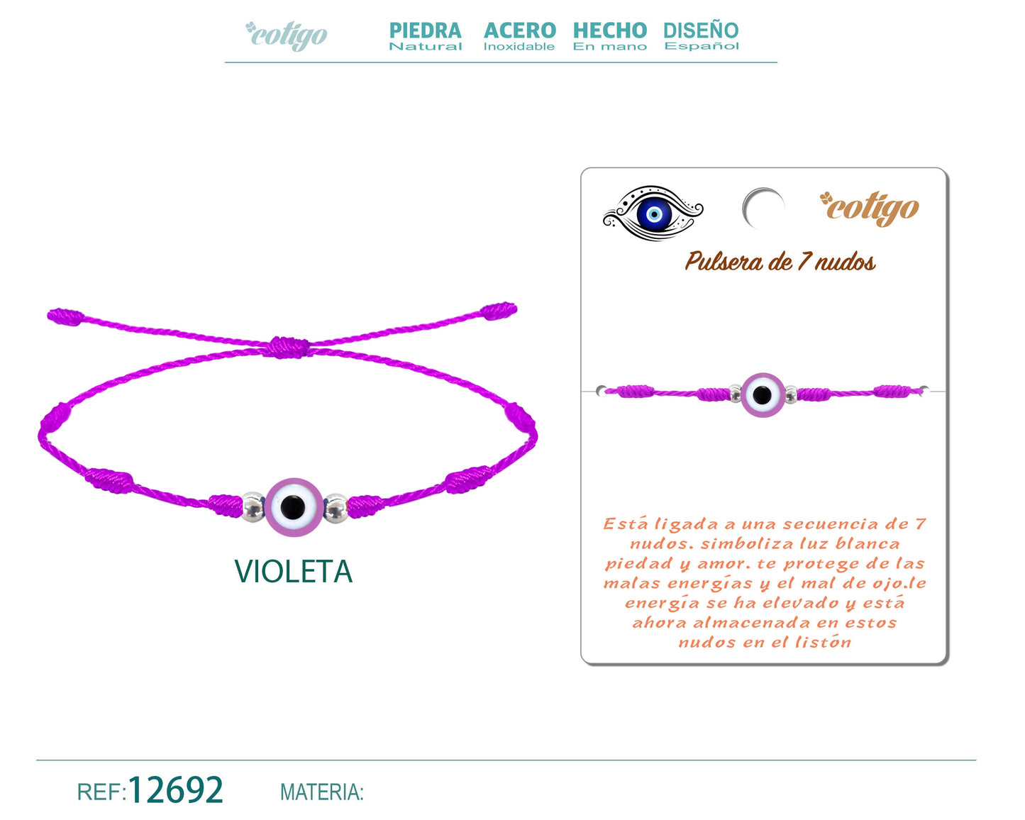 Pulseira 7 nós Violeta com olho turco