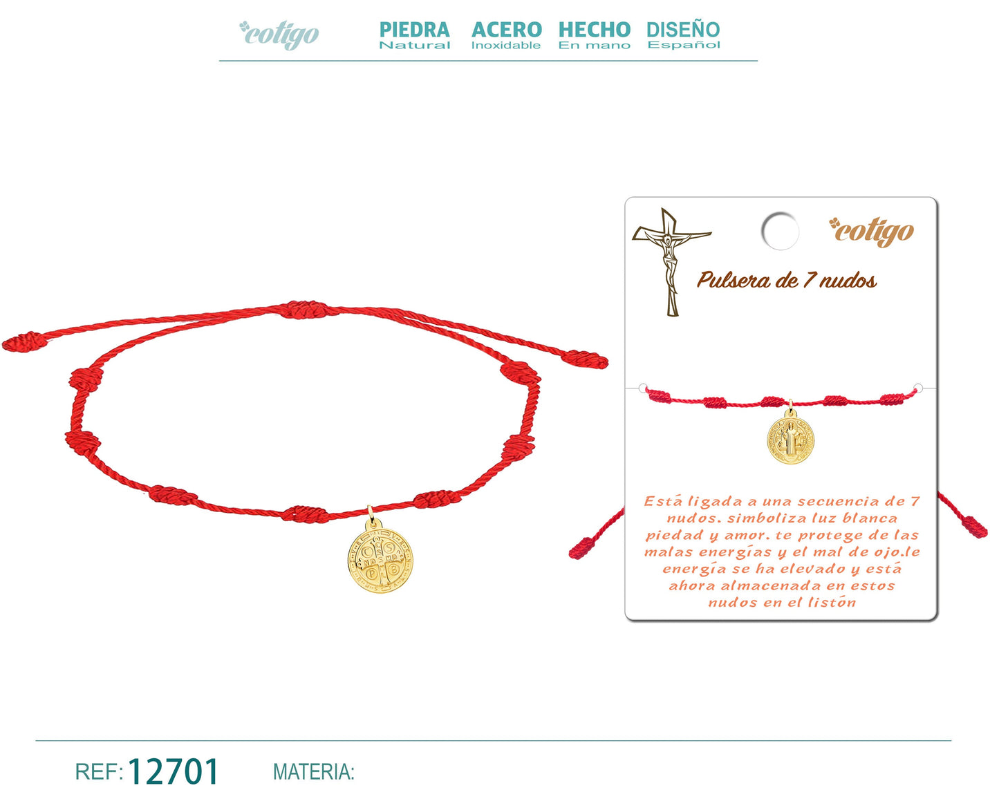 Pulsera 7 nudos San Benito color Dorado