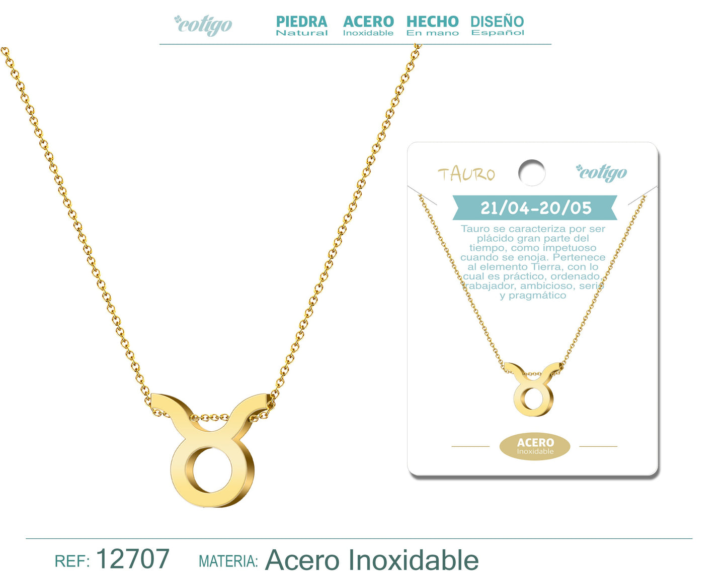 Collar Acero con Zodiaco Tauro color Dorado