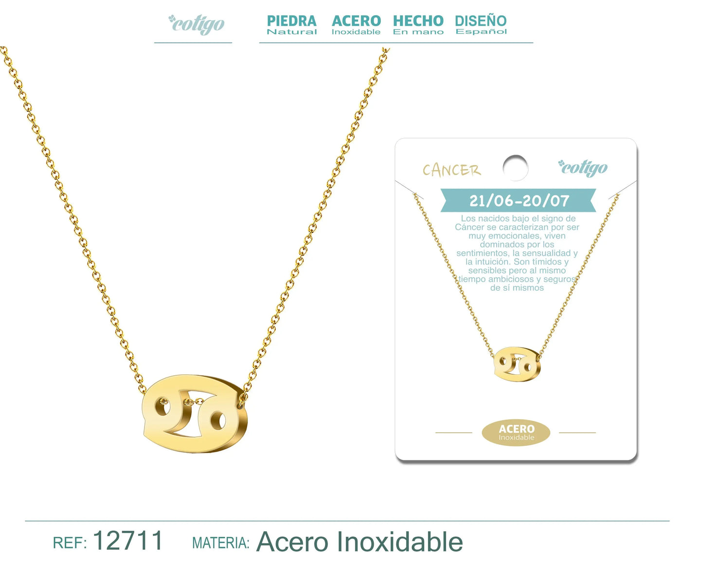 Collar Acero con Zodiaco Cáncer color Dorado - cotigo