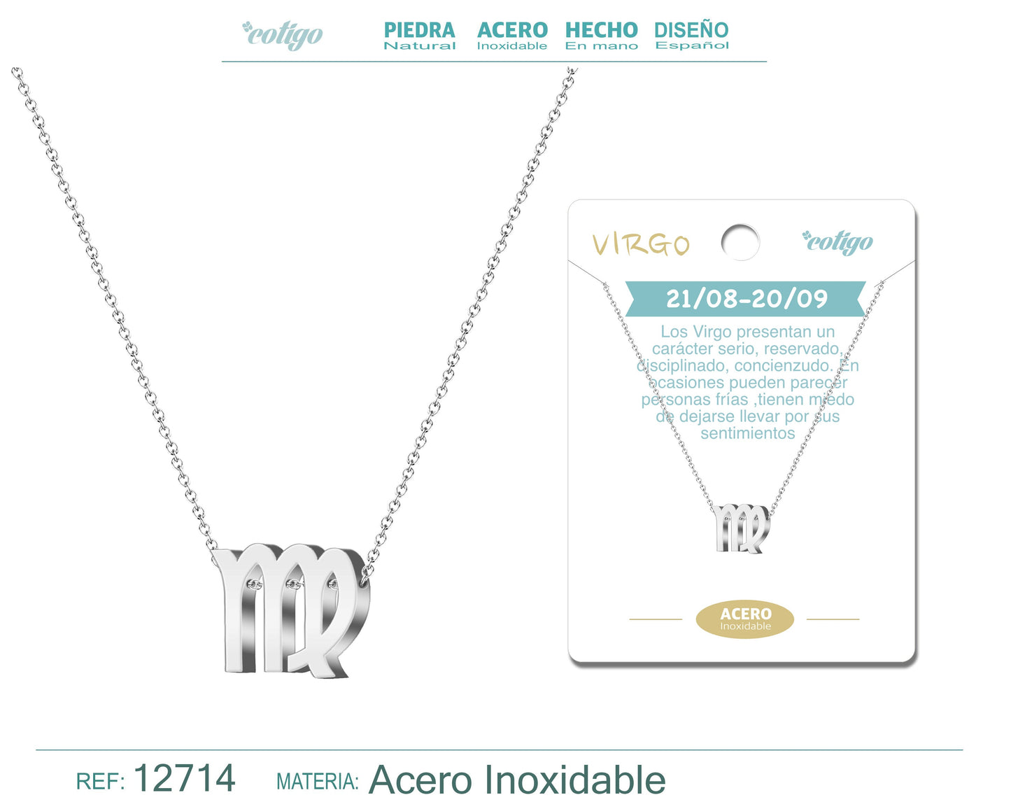 Collar Acero con Zodiaco Virgo color Plateado
