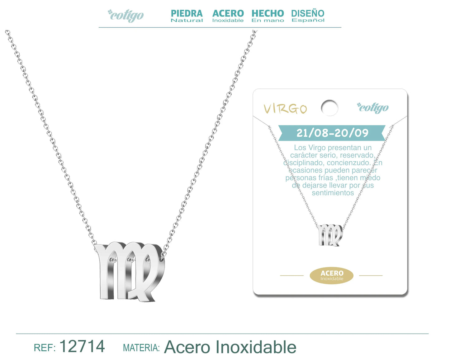 Collar Acero con Zodiaco Virgo color Plateado - cotigo