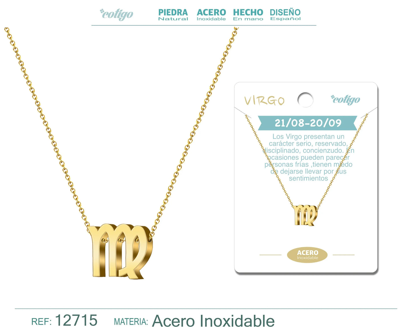 Collar Acero con Zodiaco Virgo color Dorado - cotigo