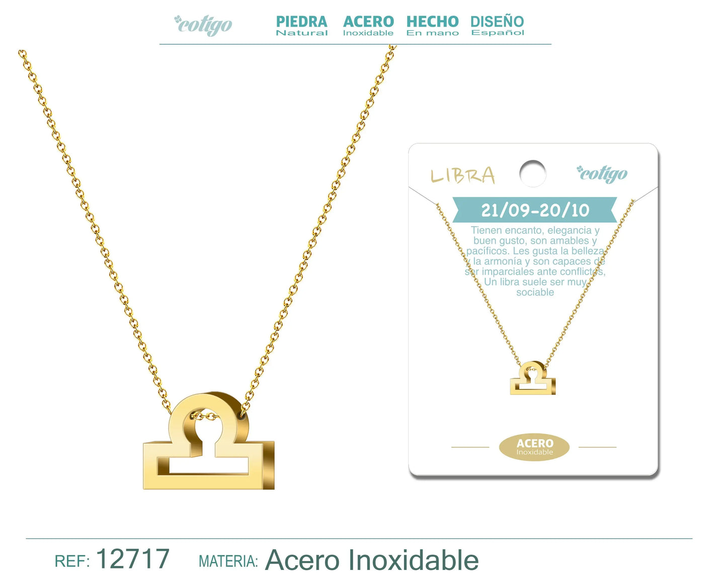 Collar Acero con Zodiaco Libra color Dorado - cotigo