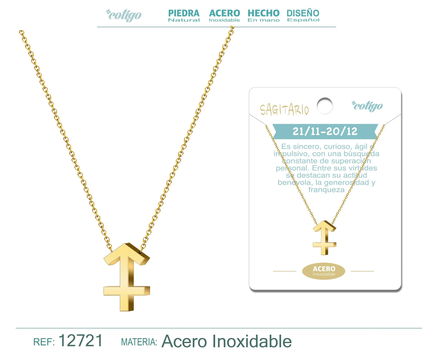 Collar Acero con Zodiaco Sanitario color Dorado - cotigo