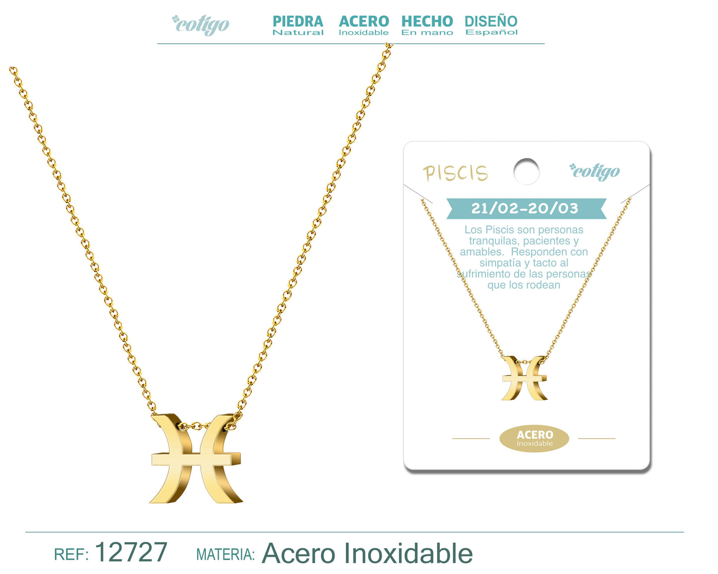 Collar Acero con Zodiaco Piscis color Dorado