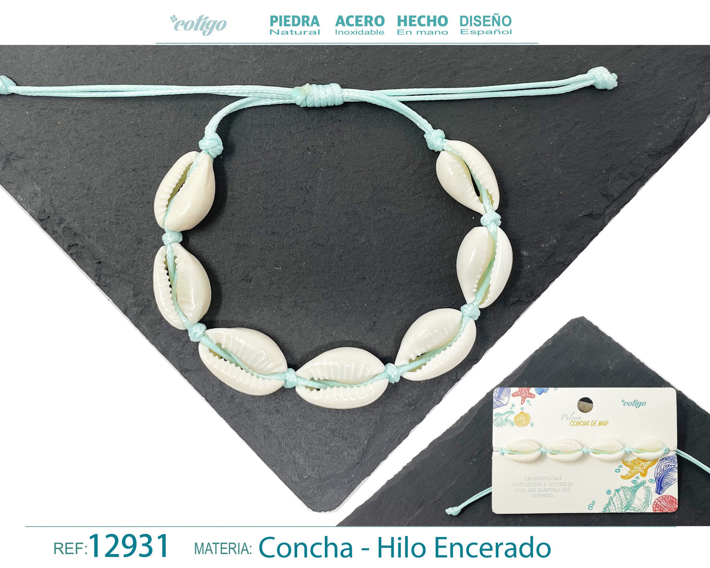 Pulsera Hilo Encerado de concha