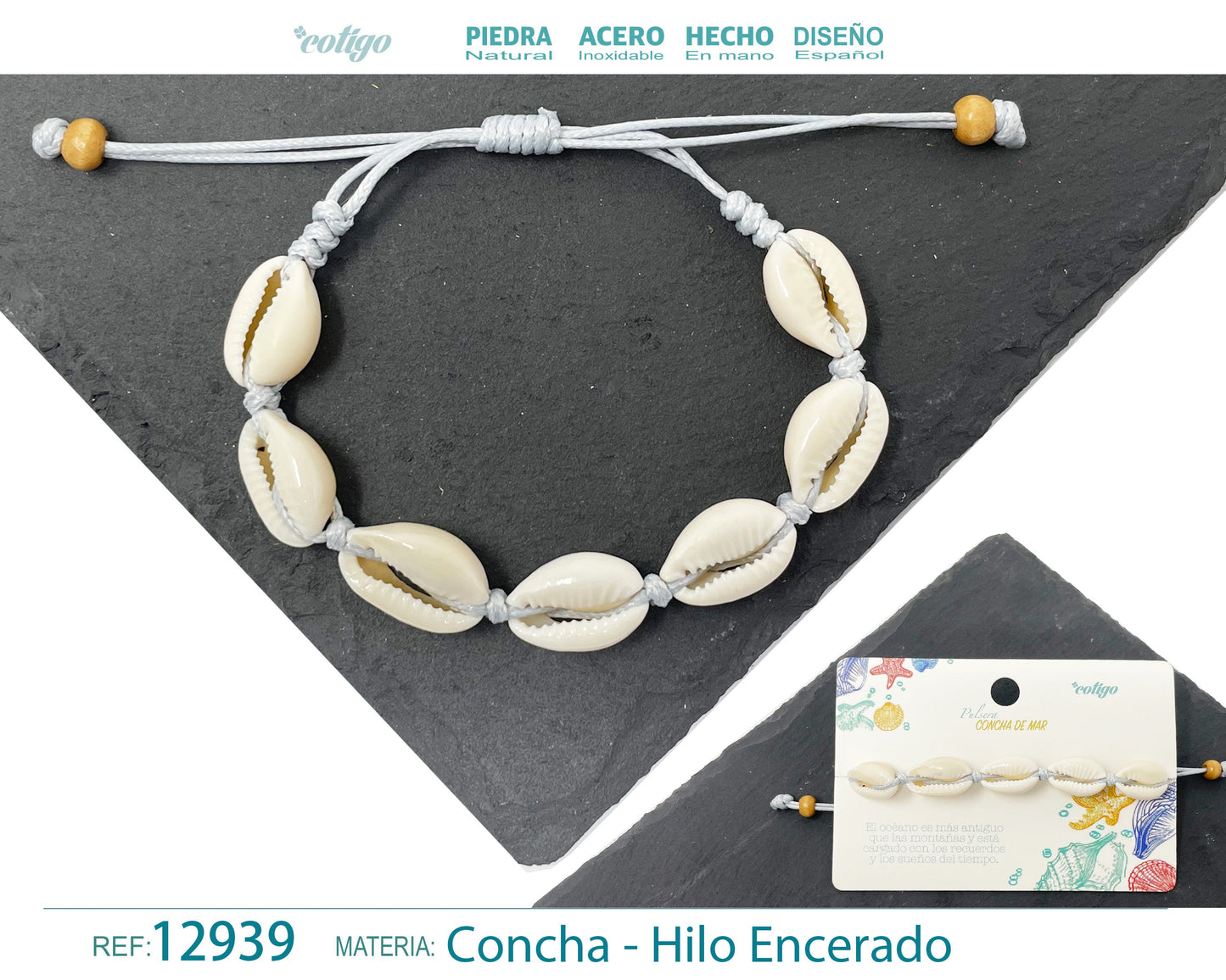 Pulsera Hilo Encerado de concha
