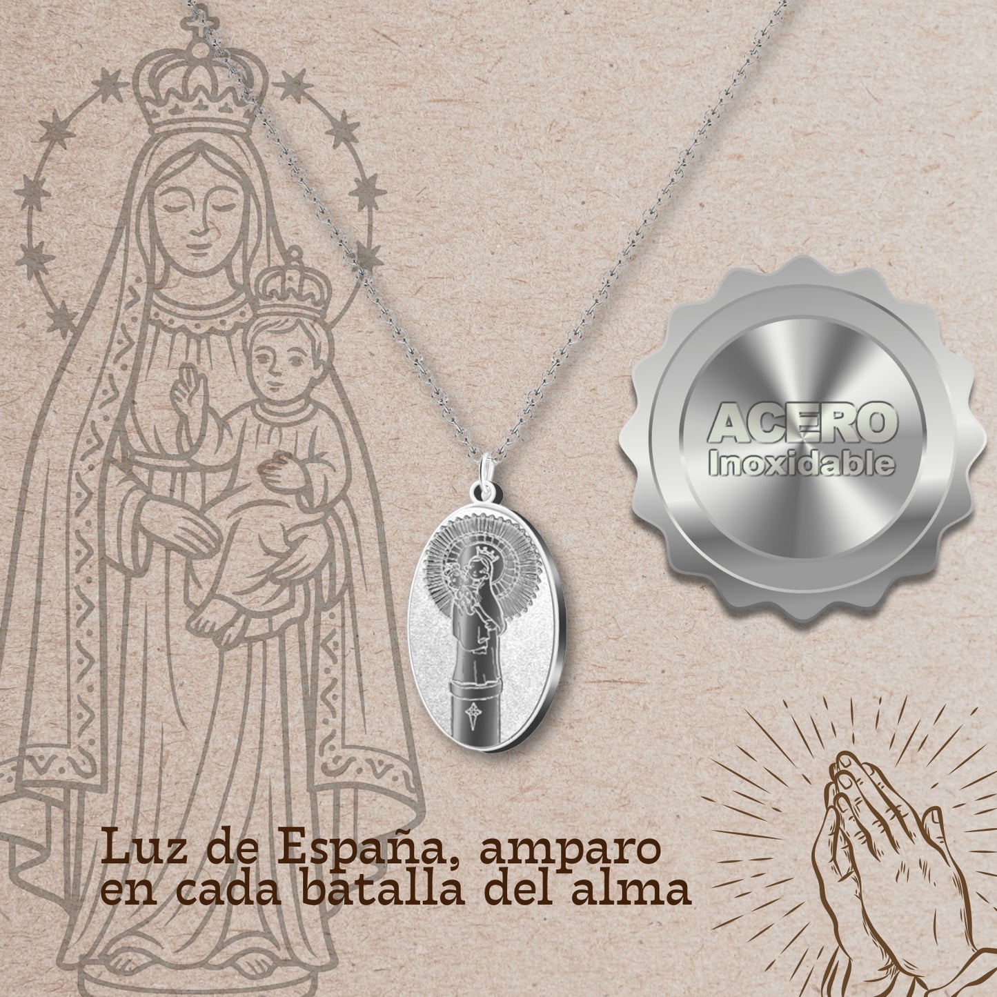 Colgante Acero VIRGEN DEL PILAR color Plateado