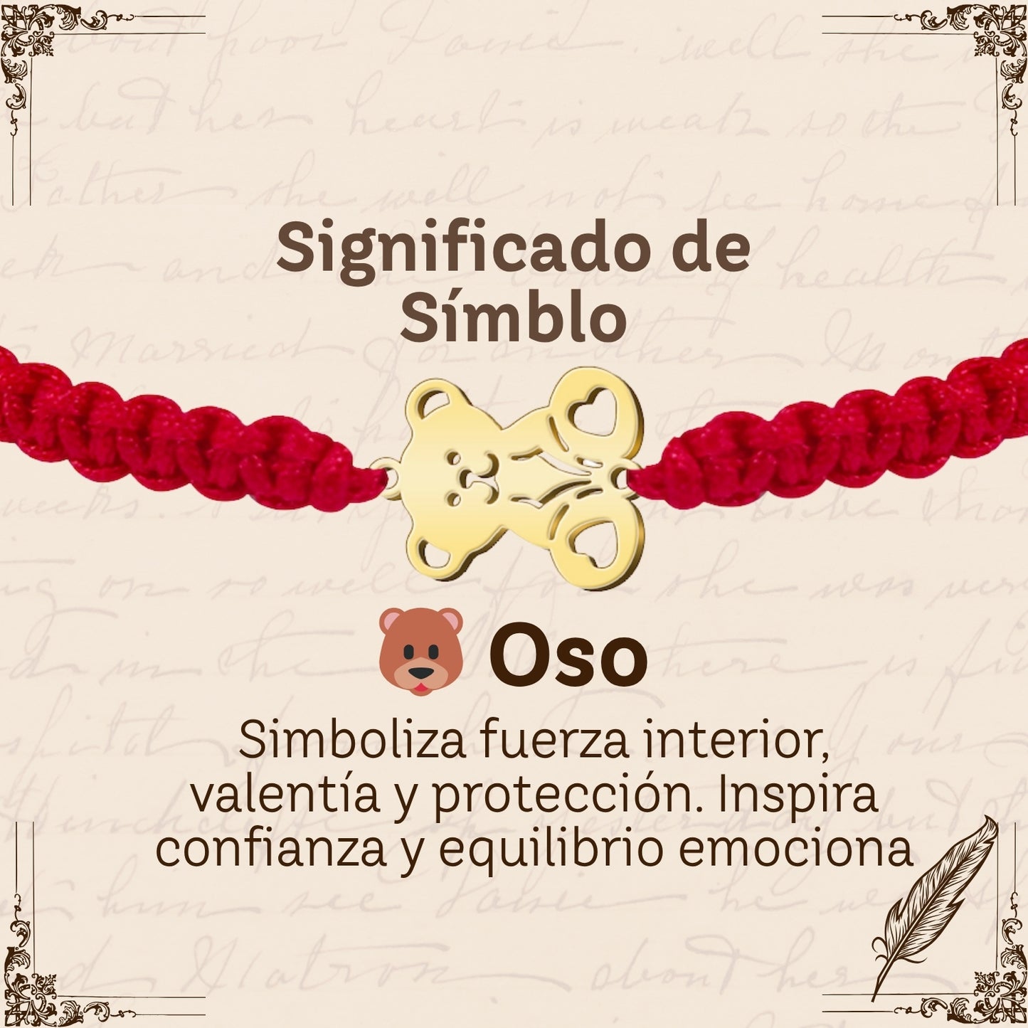 Pulsera Hilo Destino con Oso Acero Dorado