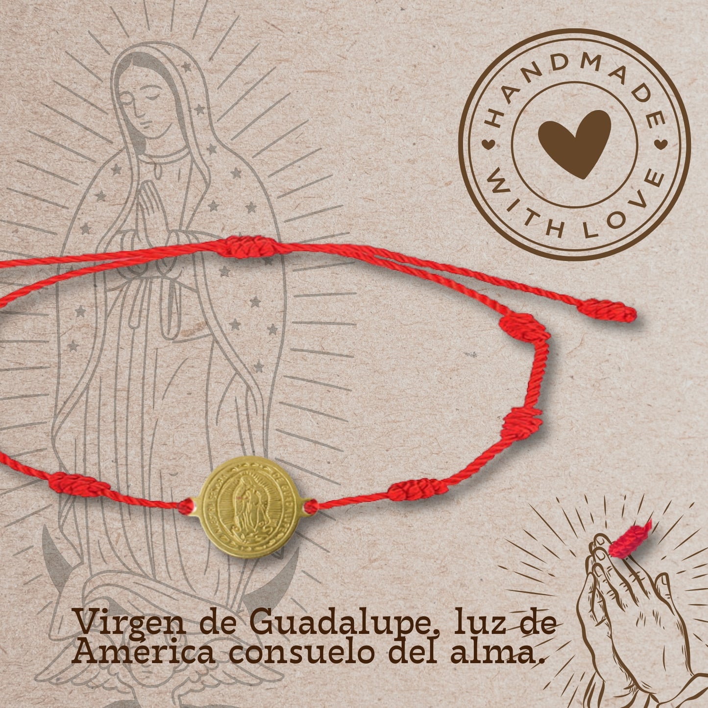 Pulsera 7 nudos con Virgen Guadalupe color Dorado