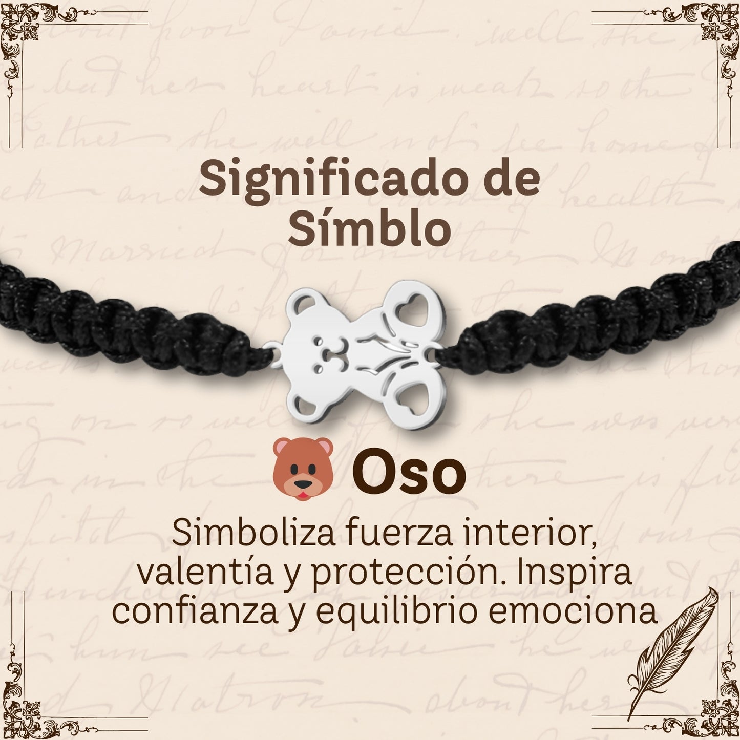 Pulsera Hilo Destino con Oso Acero Plateado