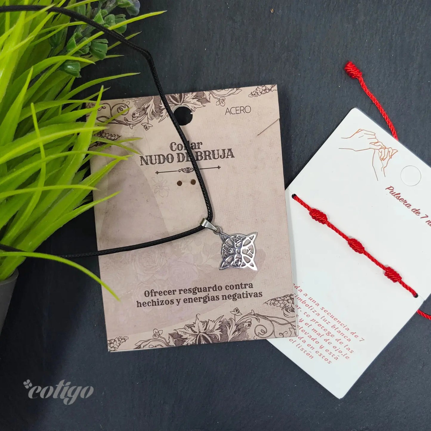 Collar Nudo de Bruja Acero Inoxidable Plateado - cotigo