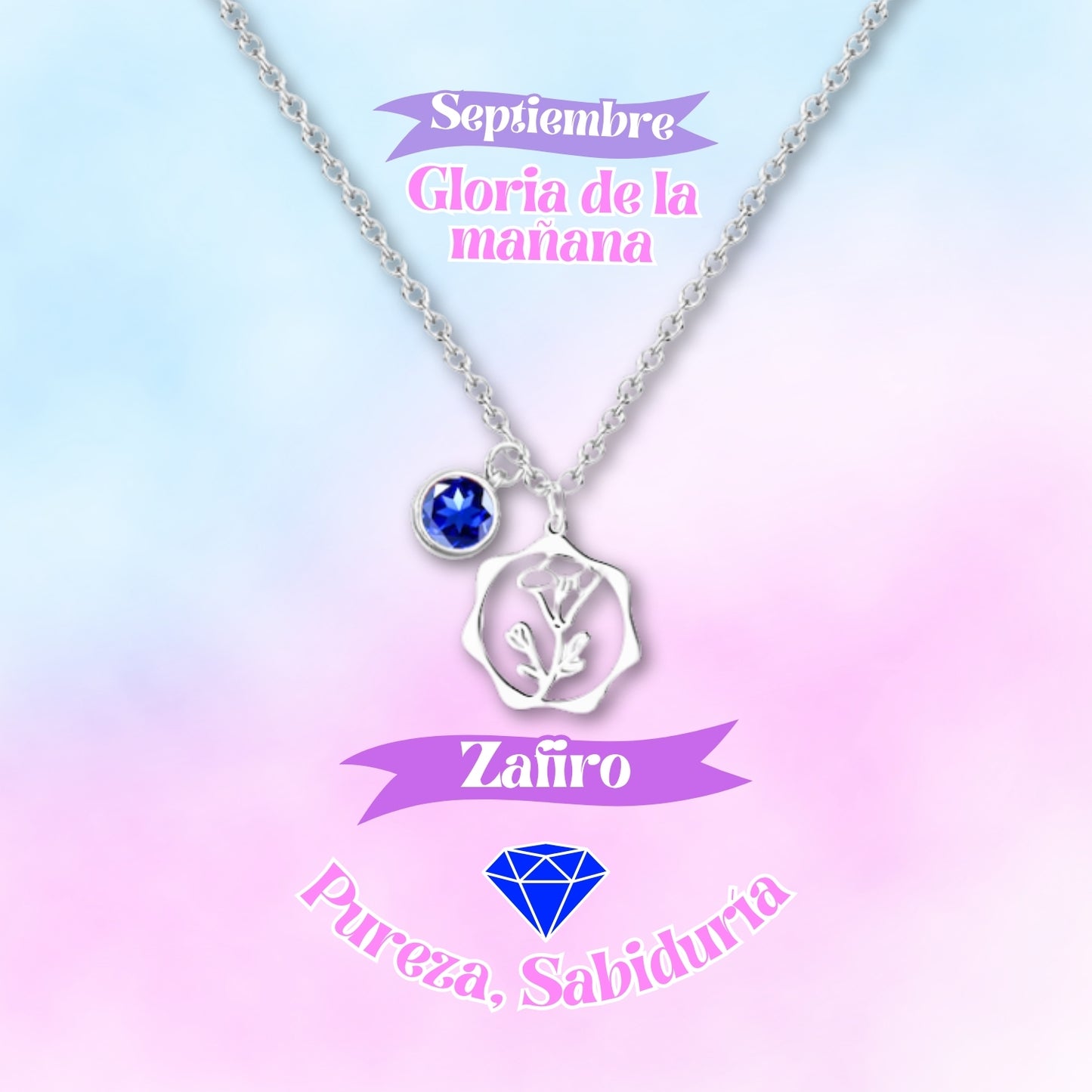 ✨Colgante Piedra y Flor de Nacimiento💐|Corconita con Significado🌈|Acero Inoxidable + Tarjeta + Caja Regalo🎁|Incluye Pulsera 7 Nudos de Protección🔮