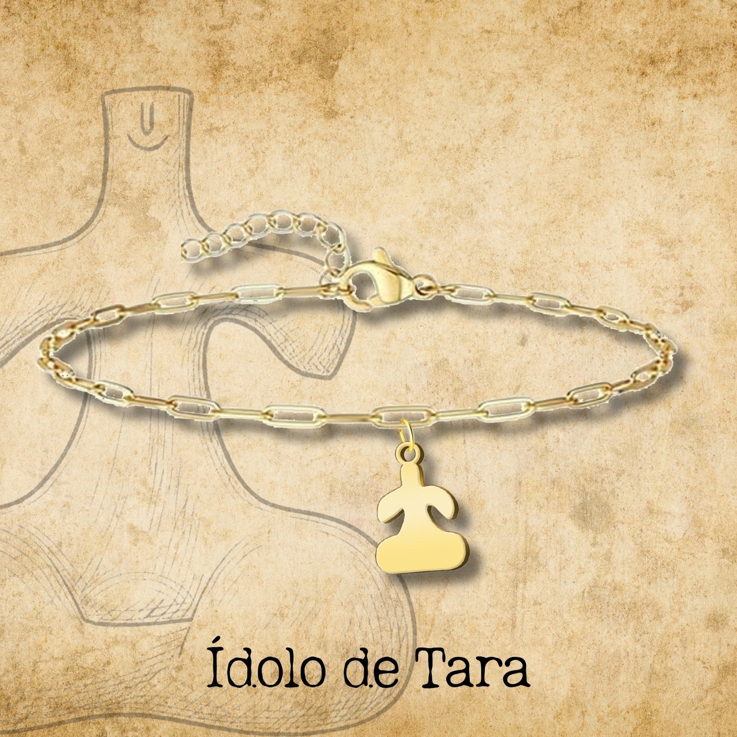 Pulsera Con Idolo de Tarra Acero Dorado
