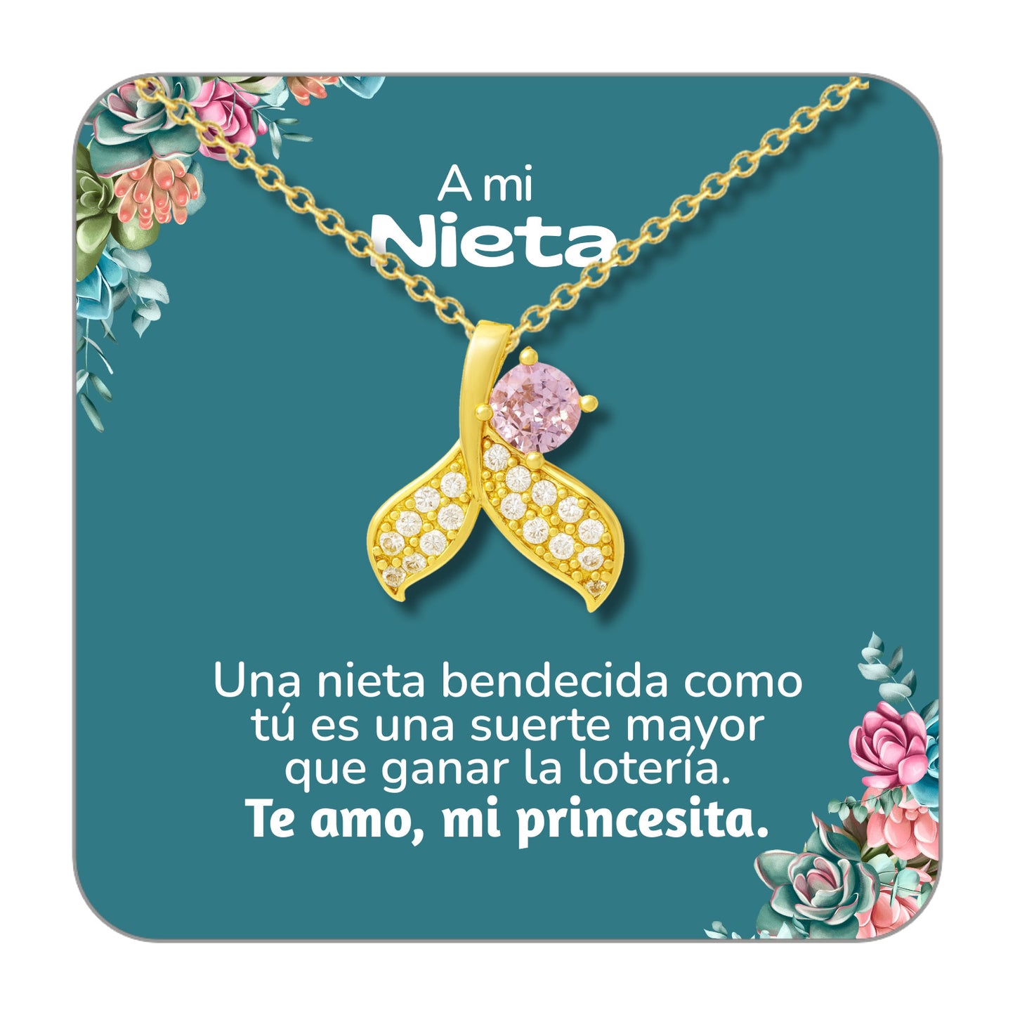 Collar Acero y colgante Cobre con Piedra Circonita para Regalar a Nieta