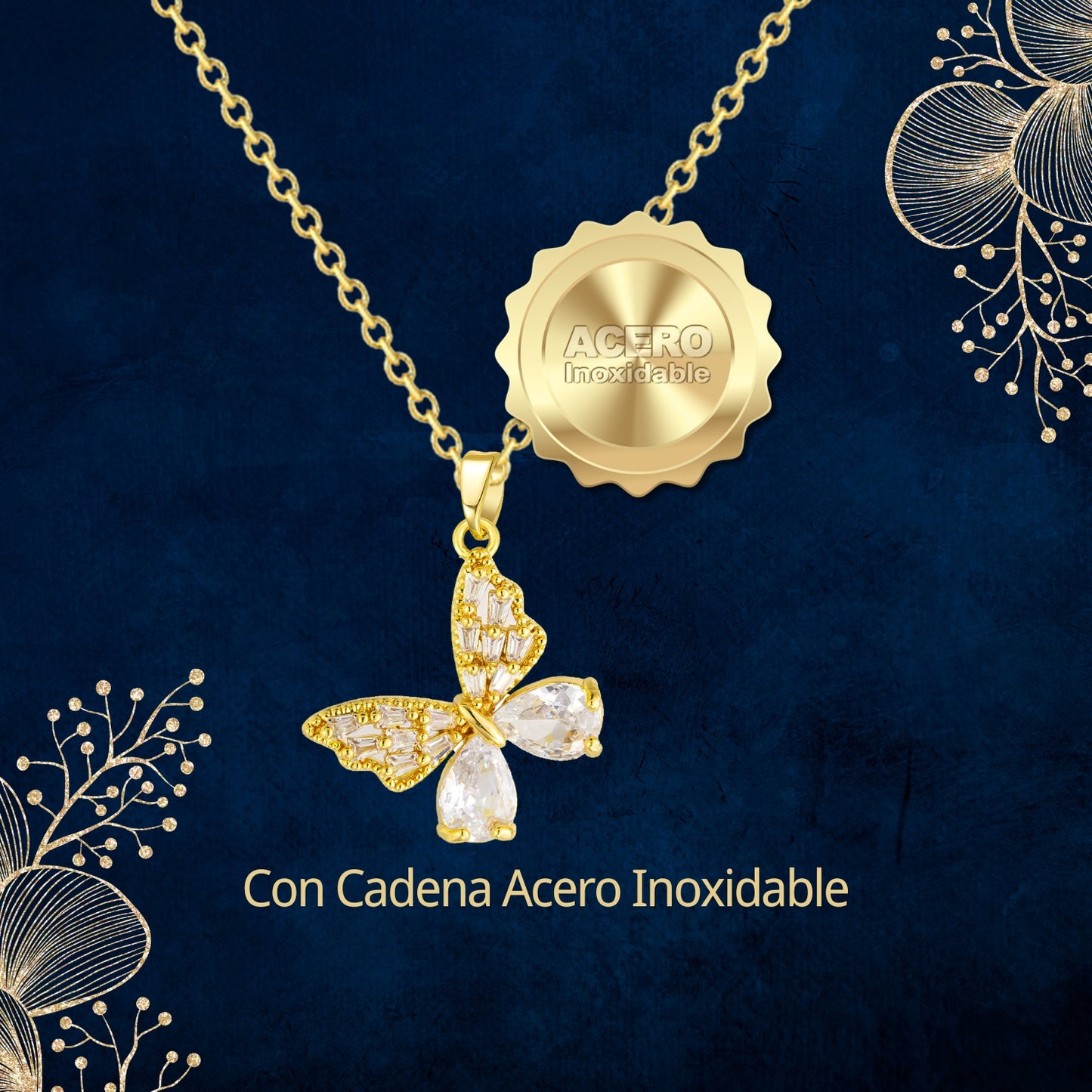 Collar Acero y colgante Cobre con Piedra Circonita para Regalar a Amiga