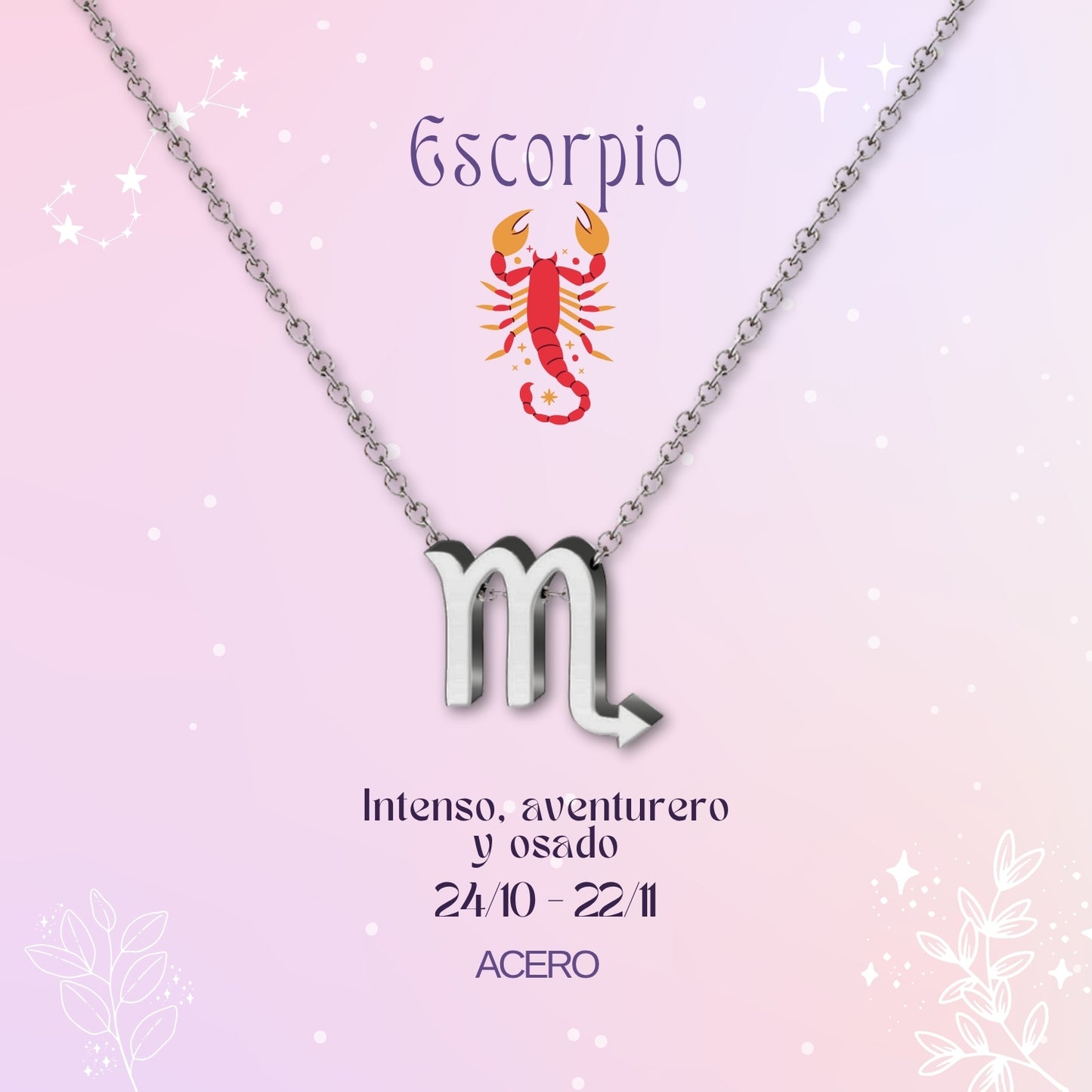 ✨Collar Zodíaco en acero inoxidable + Tarjeta con significado 💌 ¡Incluye pulsera 7 nudos y caja de regalo! 🎁✨