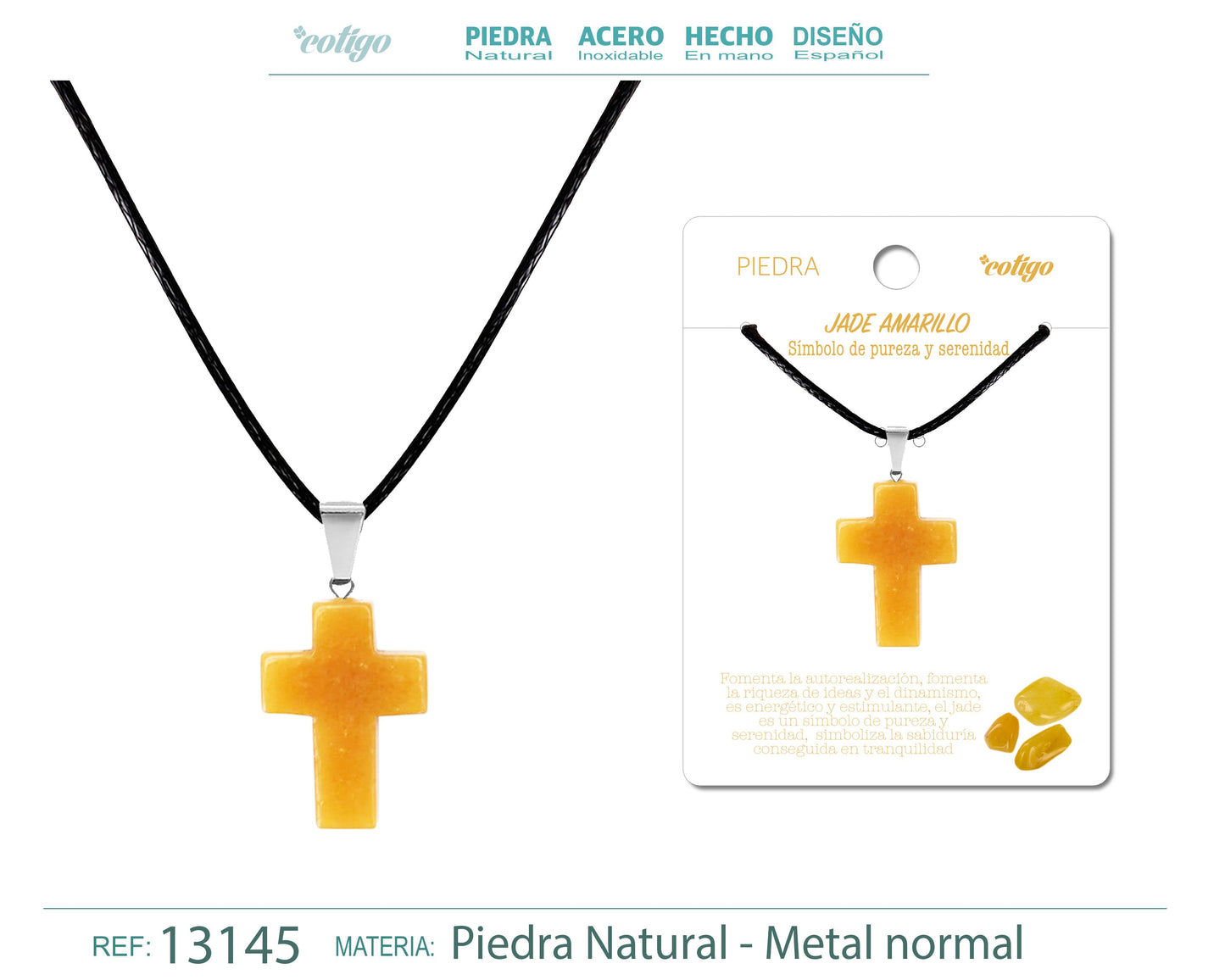 Colgante Cruz de piedra Jade amarillo