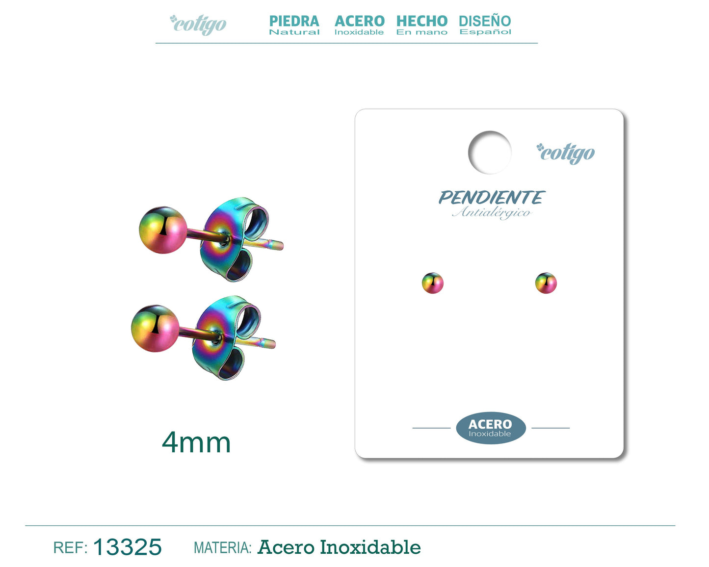 Pendiente Bola 4mm Acero color Multicolor
