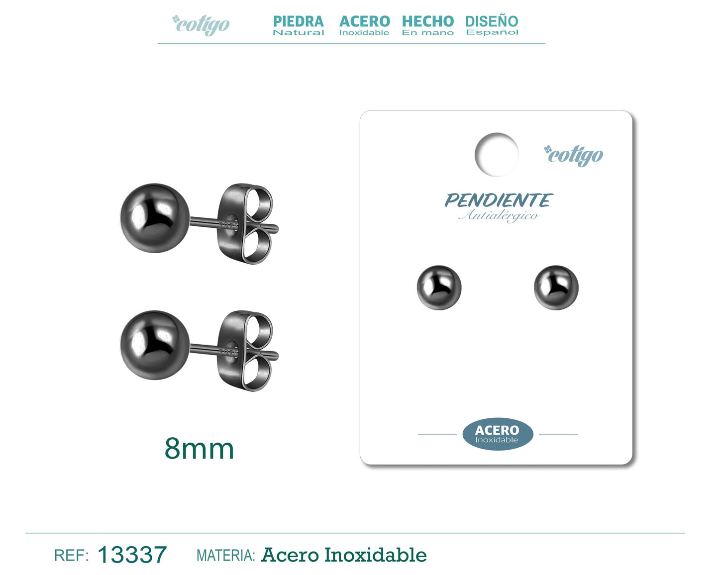 Pendiente Bola 8mm Acero color Negro