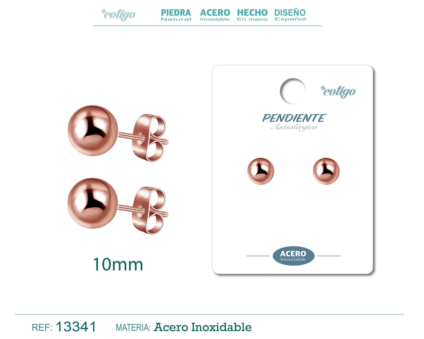 Pendiente Bola 10mm Acero color Rosa