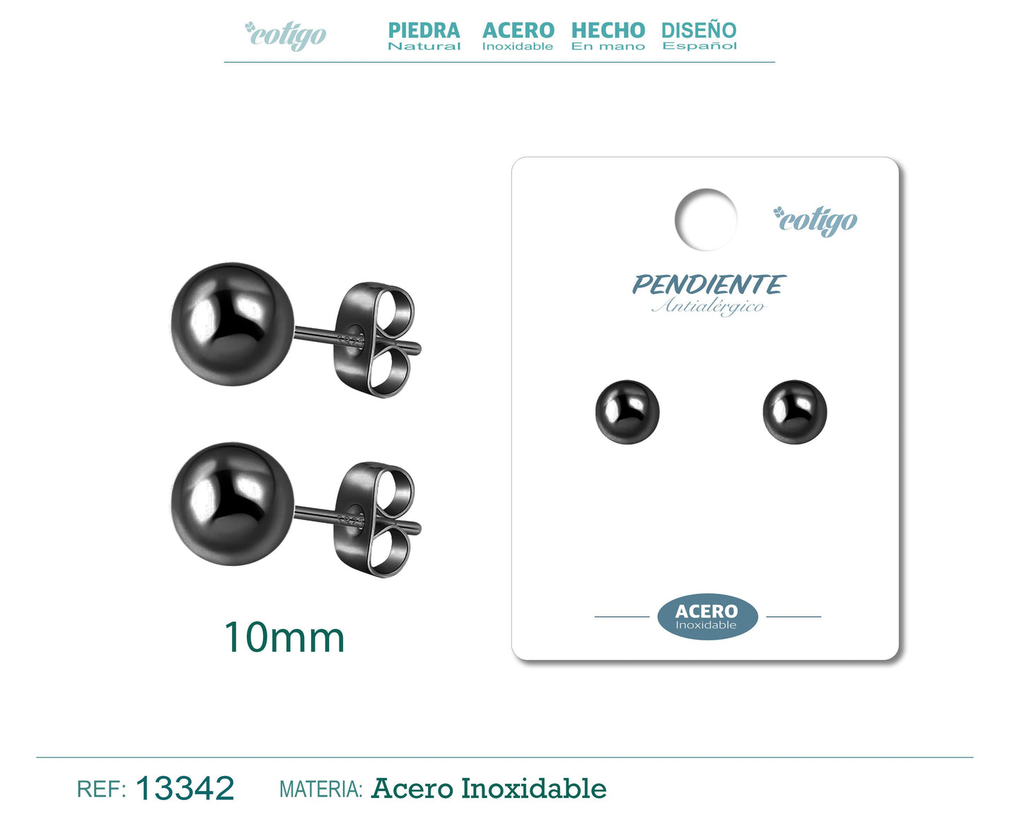 Pendiente Bola 10mm Acero color Negro