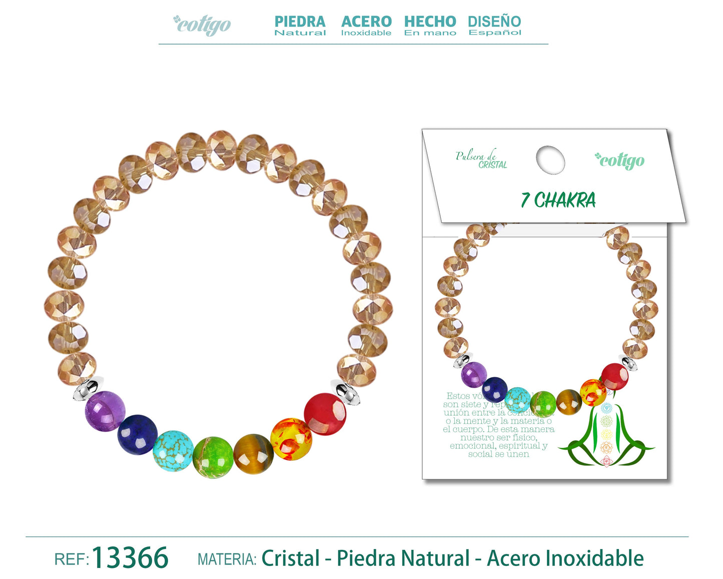 Pulsera 7 Chakras con cristal de Hilo Elástico