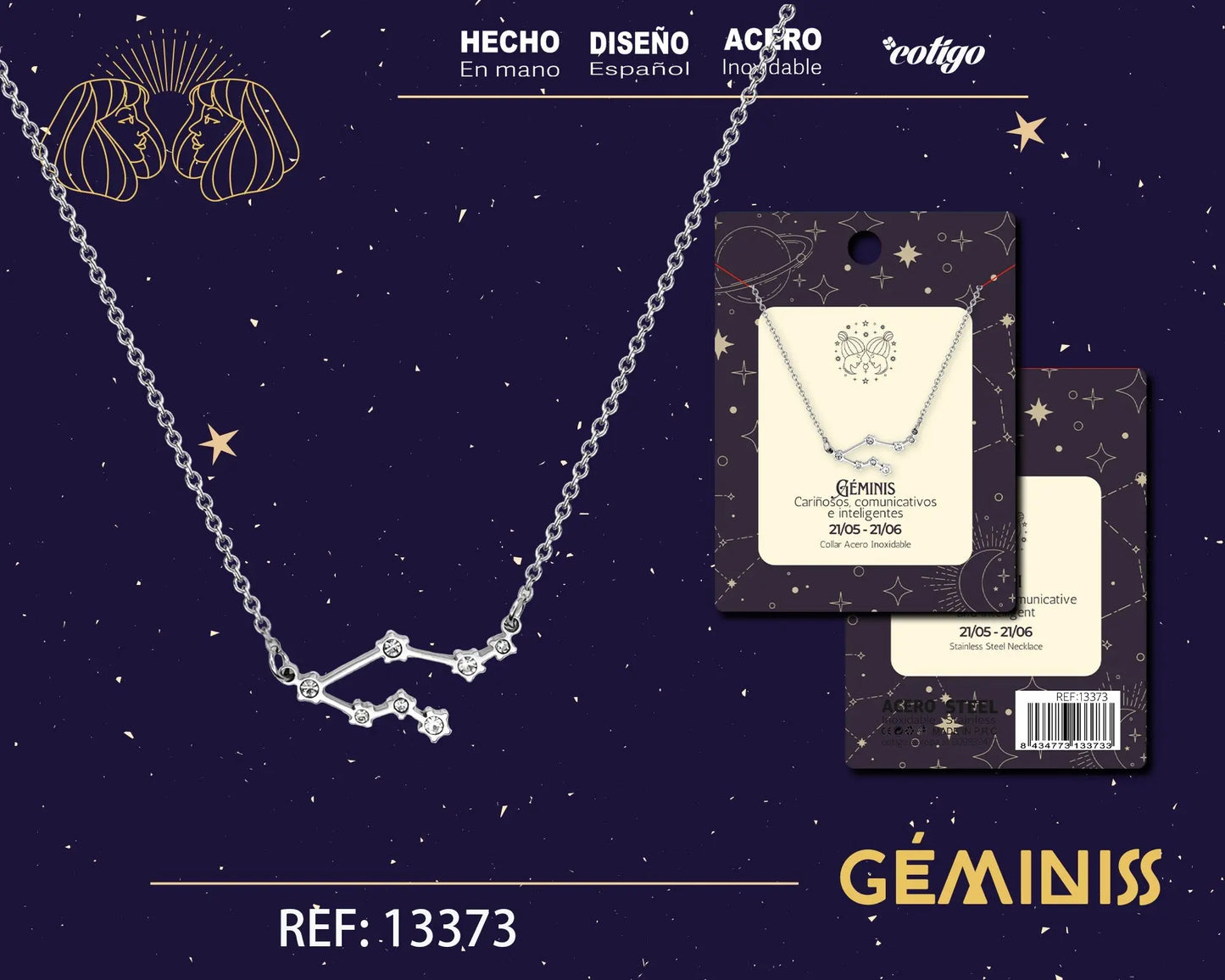 Collar Mapa Estelar del Zodiaco Geminis Plateado con Stras - cotigo