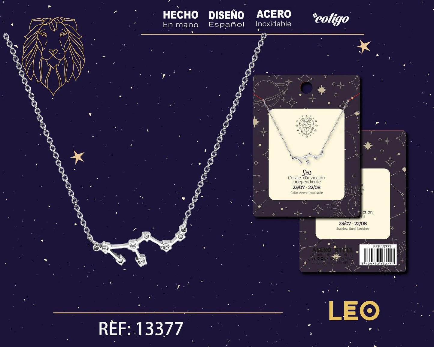 Collar Mapa Estelar del Zodiaco Leo Plateado con Stras - cotigo