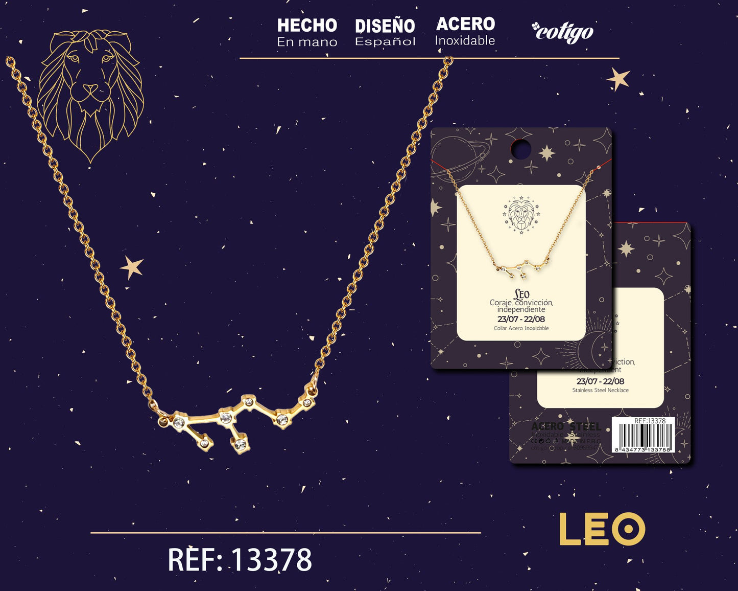 Collar Mapa Estelar del Zodiaco Leo Dorado con Stras
