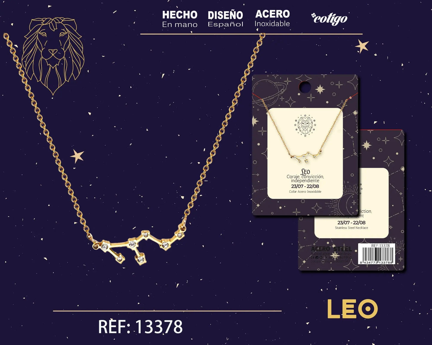 Collar Mapa Estelar del Zodiaco Leo Dorado con Stras - cotigo