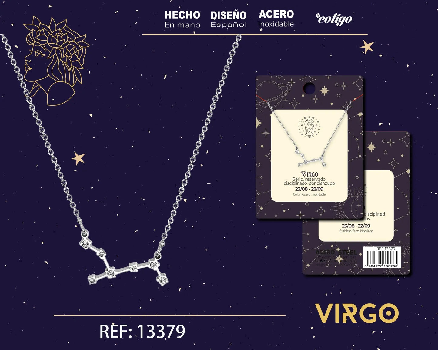 Collar Mapa Estelar del Zodiaco Virgo Plateado con Stras - cotigo