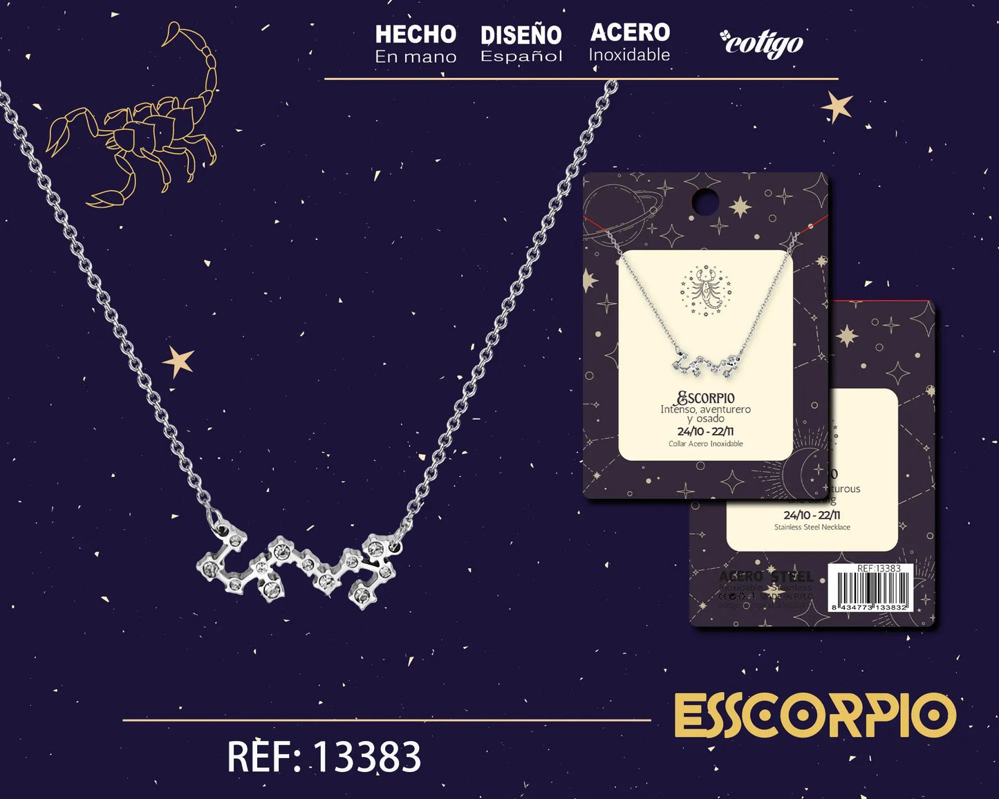 Collar Mapa Estelar del Zodiaco Escorpio Plateado con Stras - cotigo