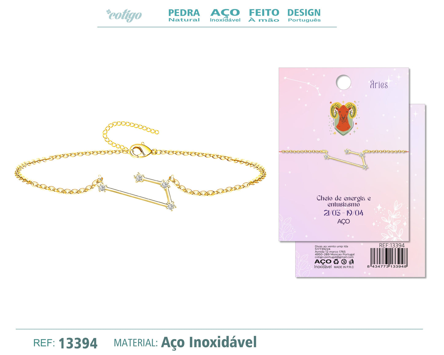 Pulsera Mapa Estelar del Zodiaco Aries Dorado con Stras