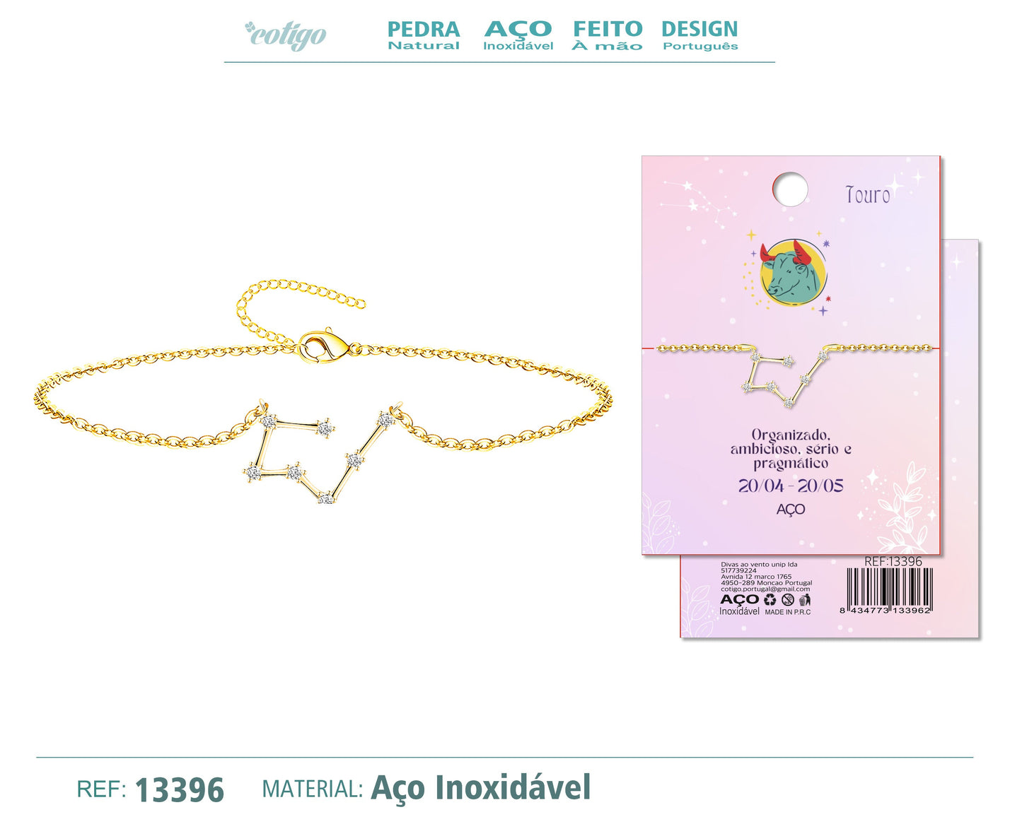 Pulsera Mapa Estelar del Zodiaco Tauro Dorado con Stras