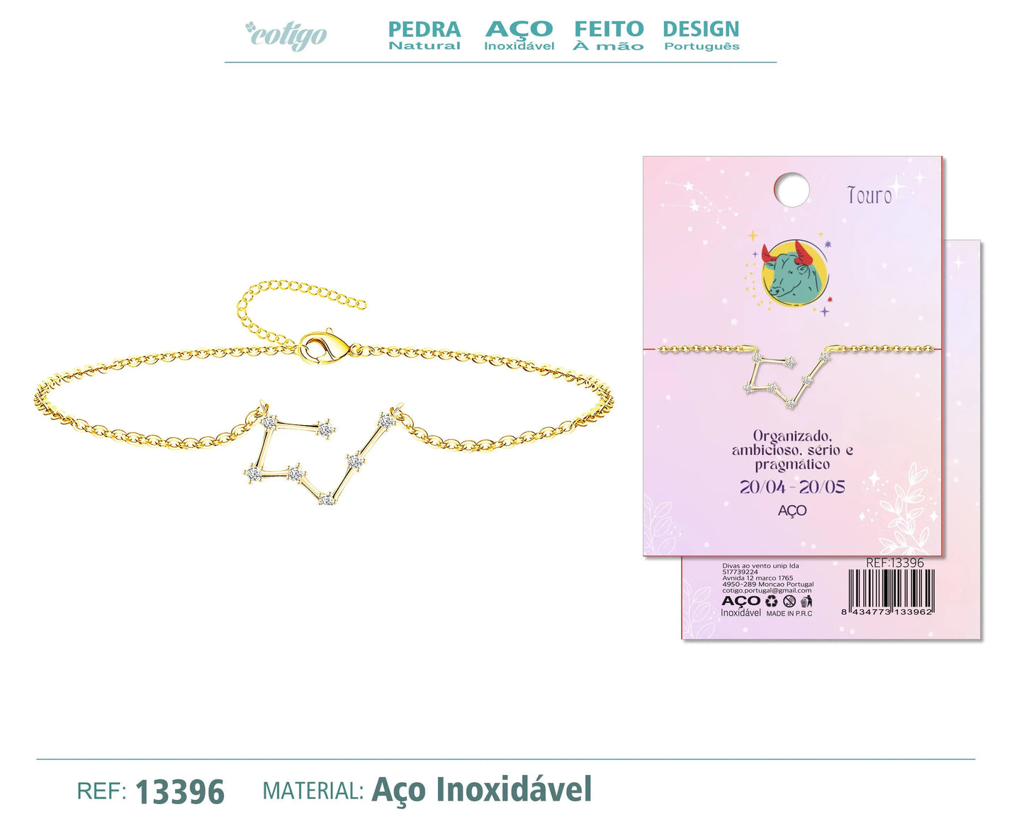 Pulsera Mapa Estelar del Zodiaco Tauro Dorado con Stras - cotigo