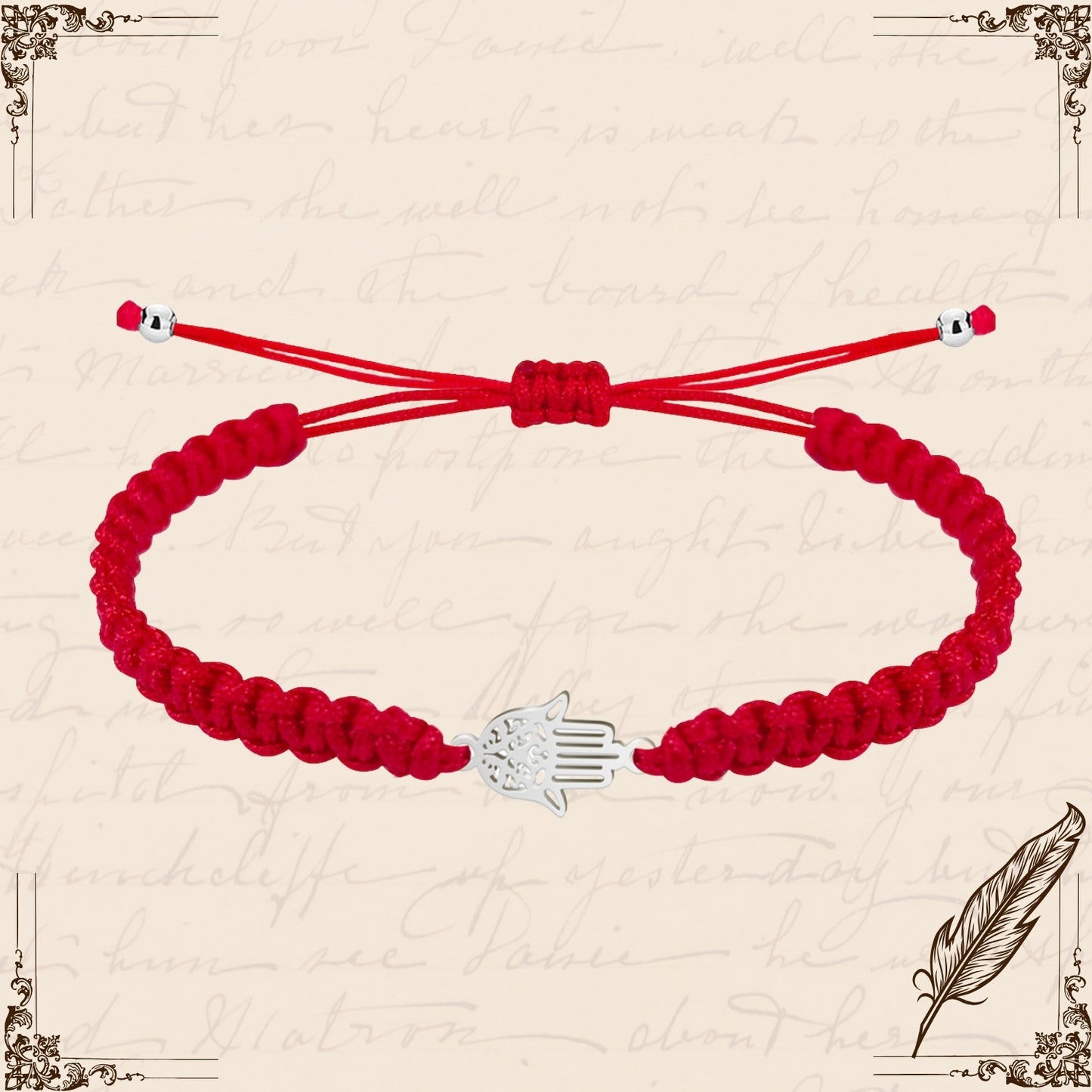 Pulsera Hilo Destino Rojo-Mano Fatima Plateado