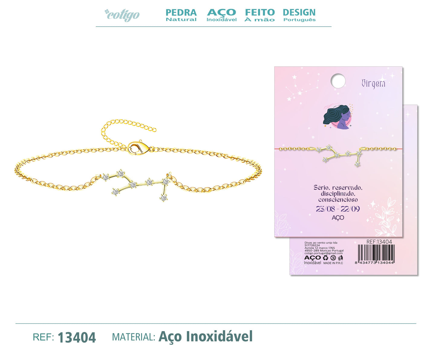 Pulsera Mapa Estelar del Zodiaco Virgo Dorado con Stras