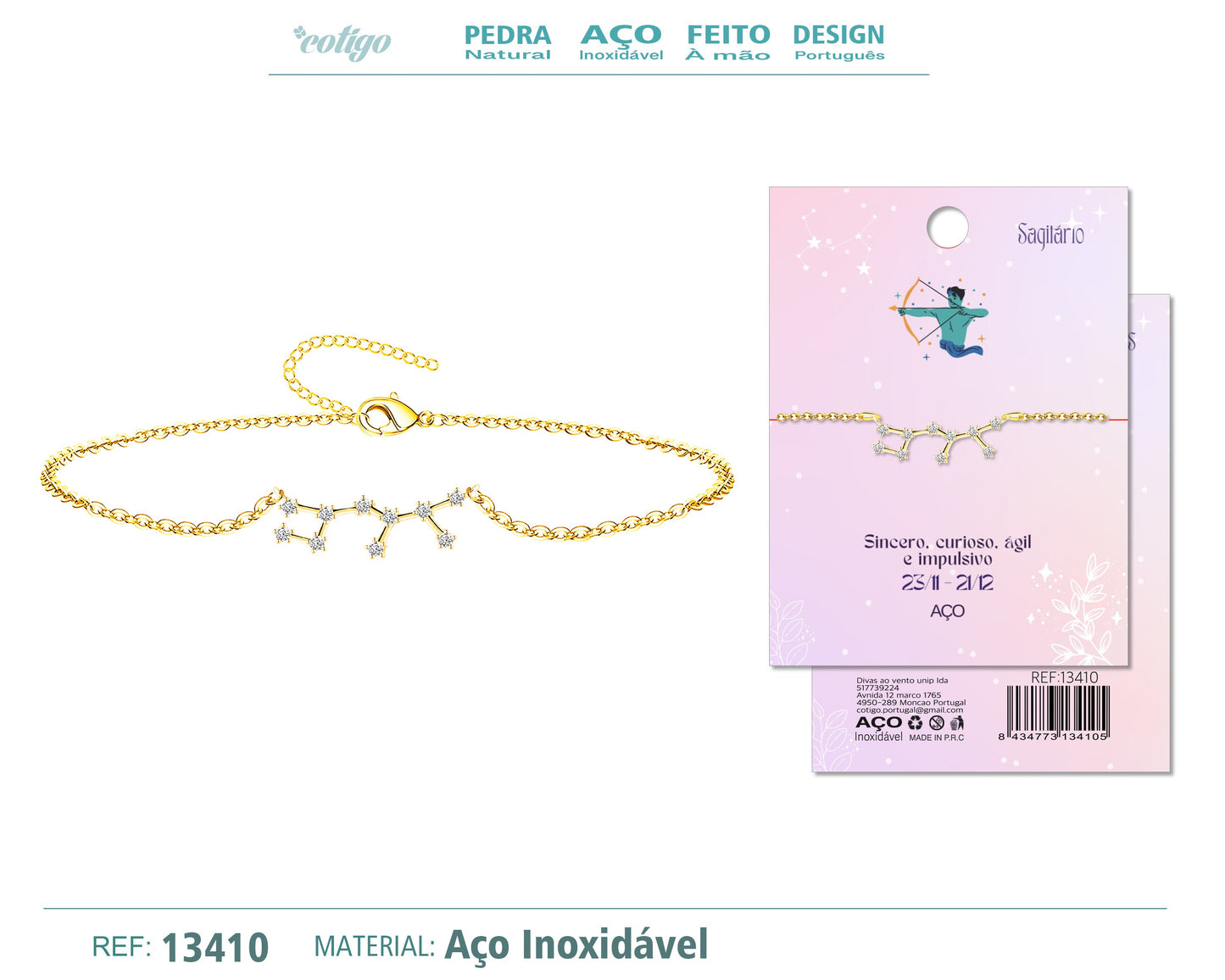 Pulsera Mapa Estelar del Zodiaco Sagitario Dorado con Stras