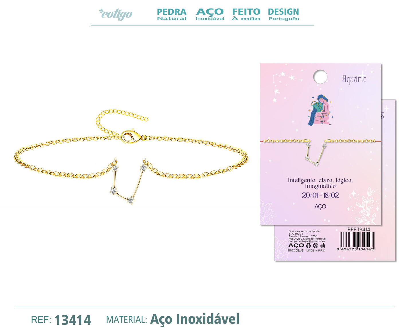 Pulsera Mapa Estelar del Zodiaco Acuario Dorado con Stras