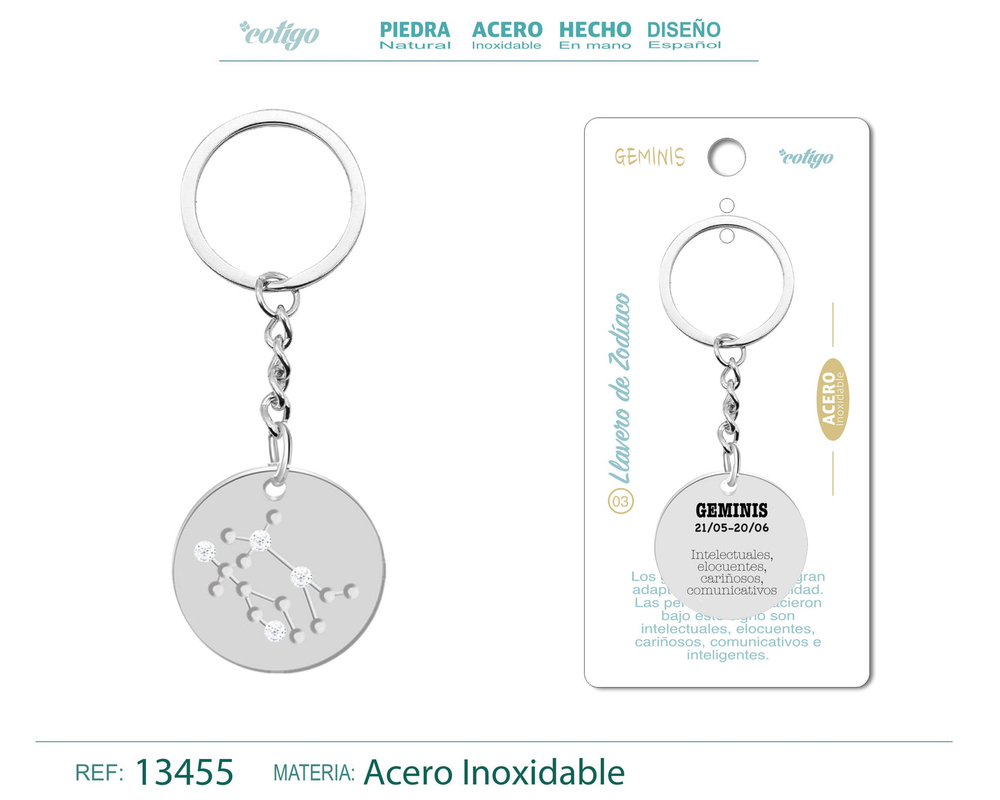 Llavero Acero con Zodiaco Geminis
