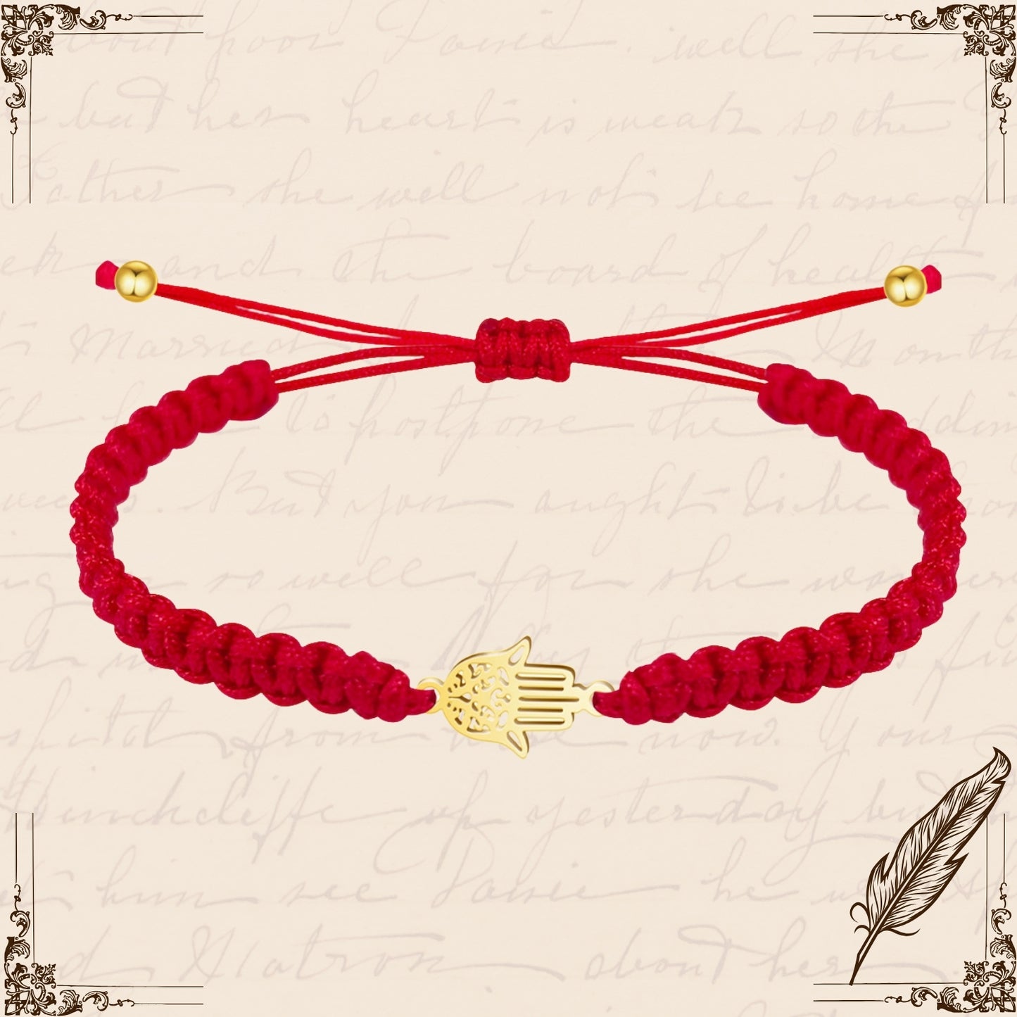 Pulsera Hilo Destino Rojo-Mano Fatima Dorado