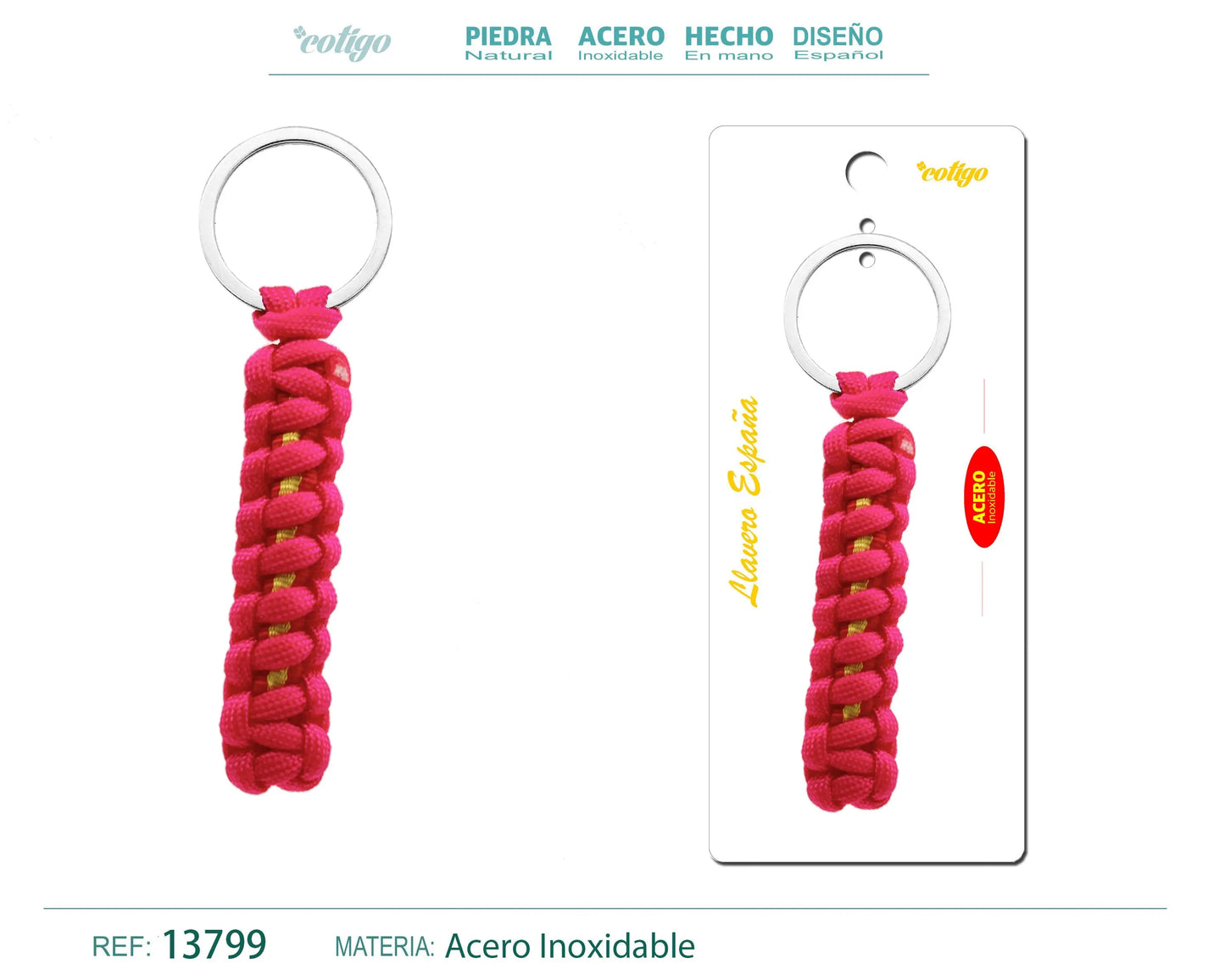 LLAVERO CUERDA CON ARO ACERO - cotigo